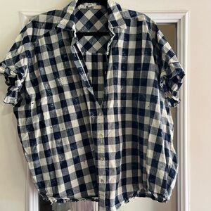 Woman’s Navy and cream Checkered blouse by Easel